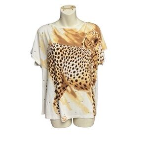 St. John cream and Yellow anima print top size small gold grommets